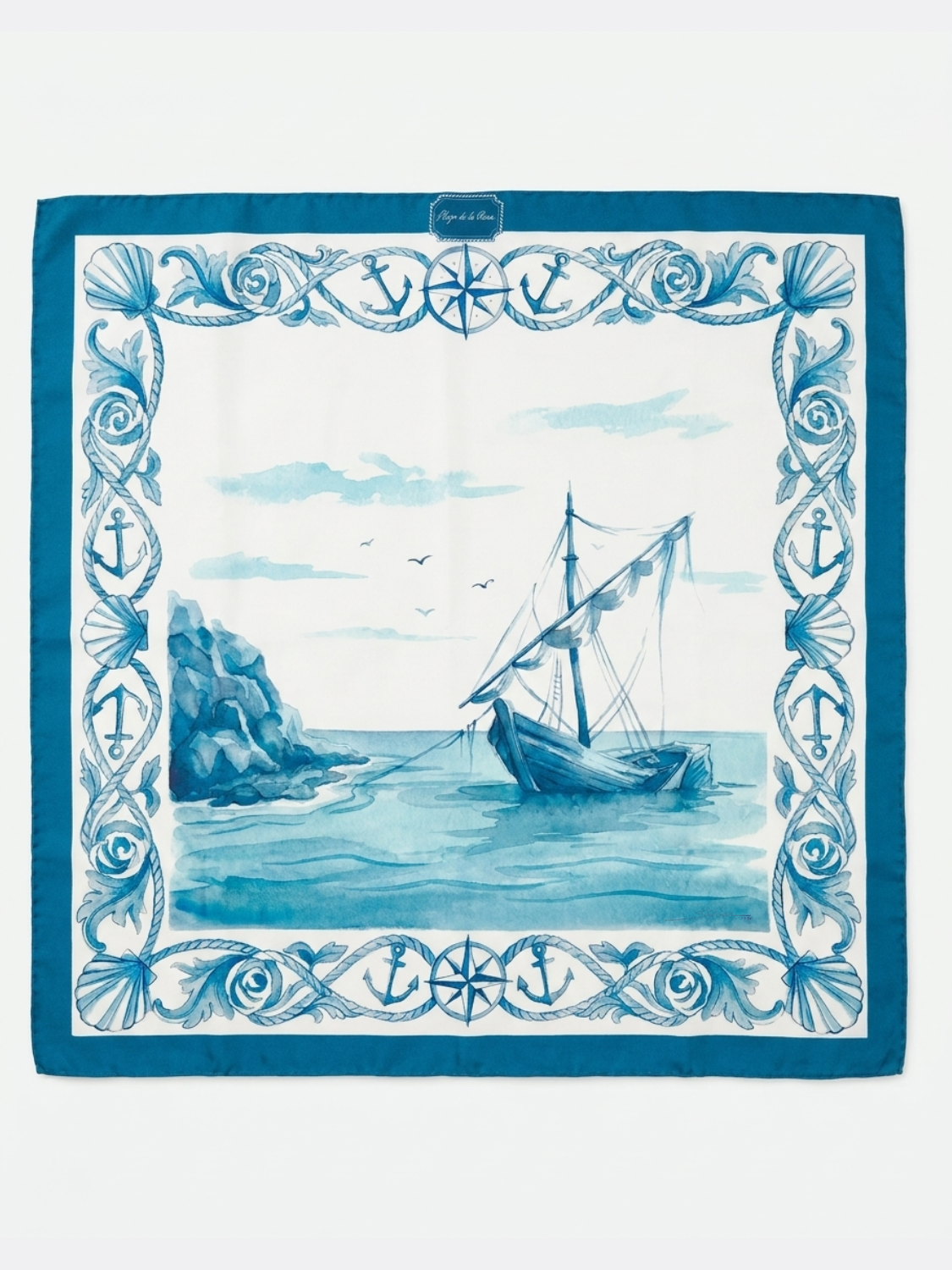 Archivo 1996 "Fondeo" – Pañuelo de seda twill tono azul