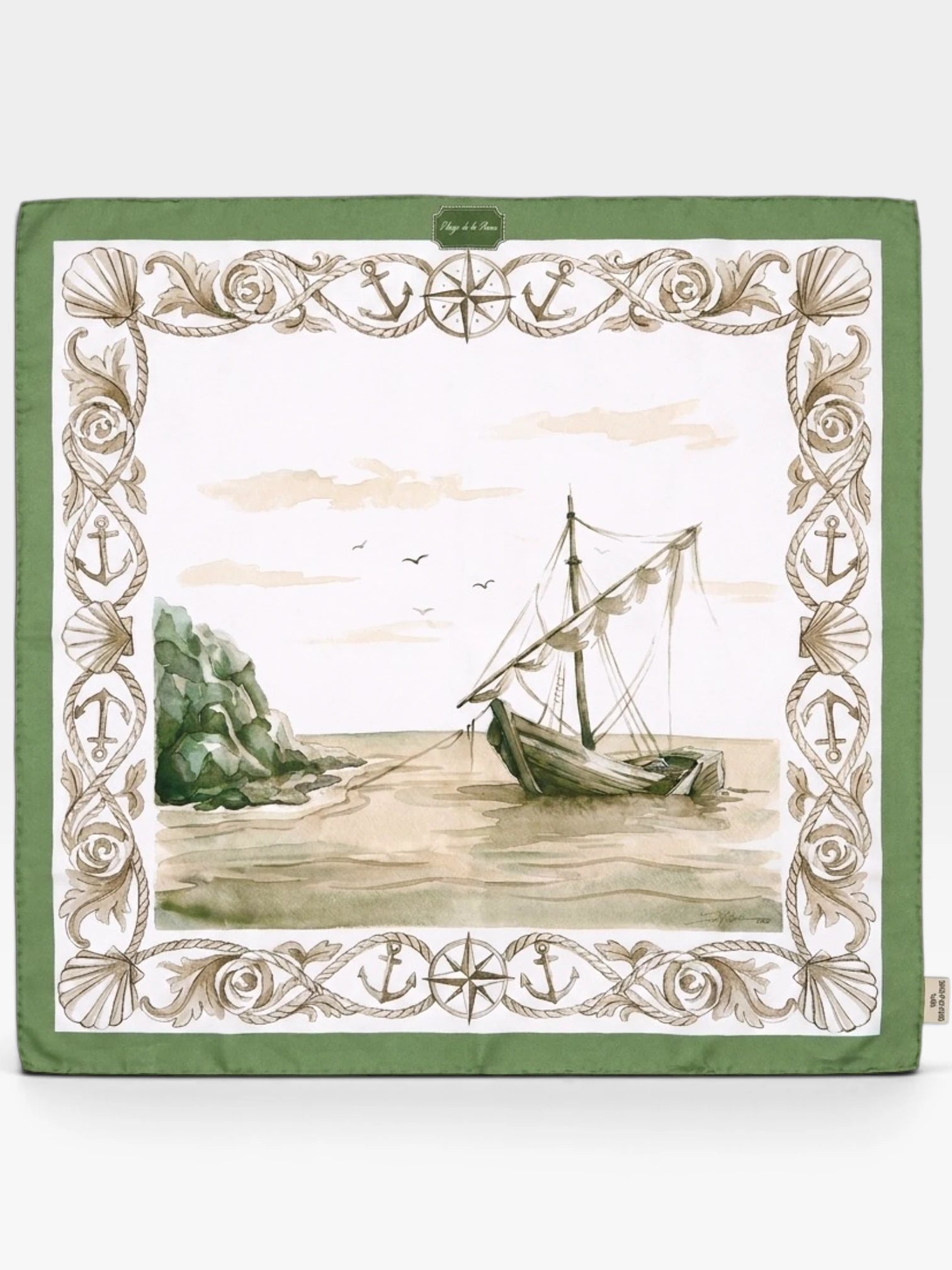 Archivo 1996 "Fondeo" – Pañuelo de seda twill verde