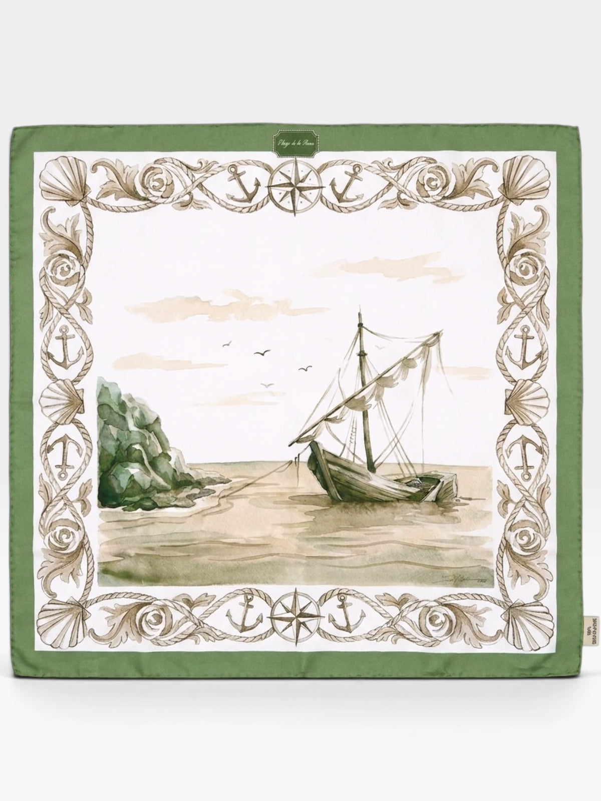 Archivo 1996 "Fondeo" –  Pañuelo de seda twill verde