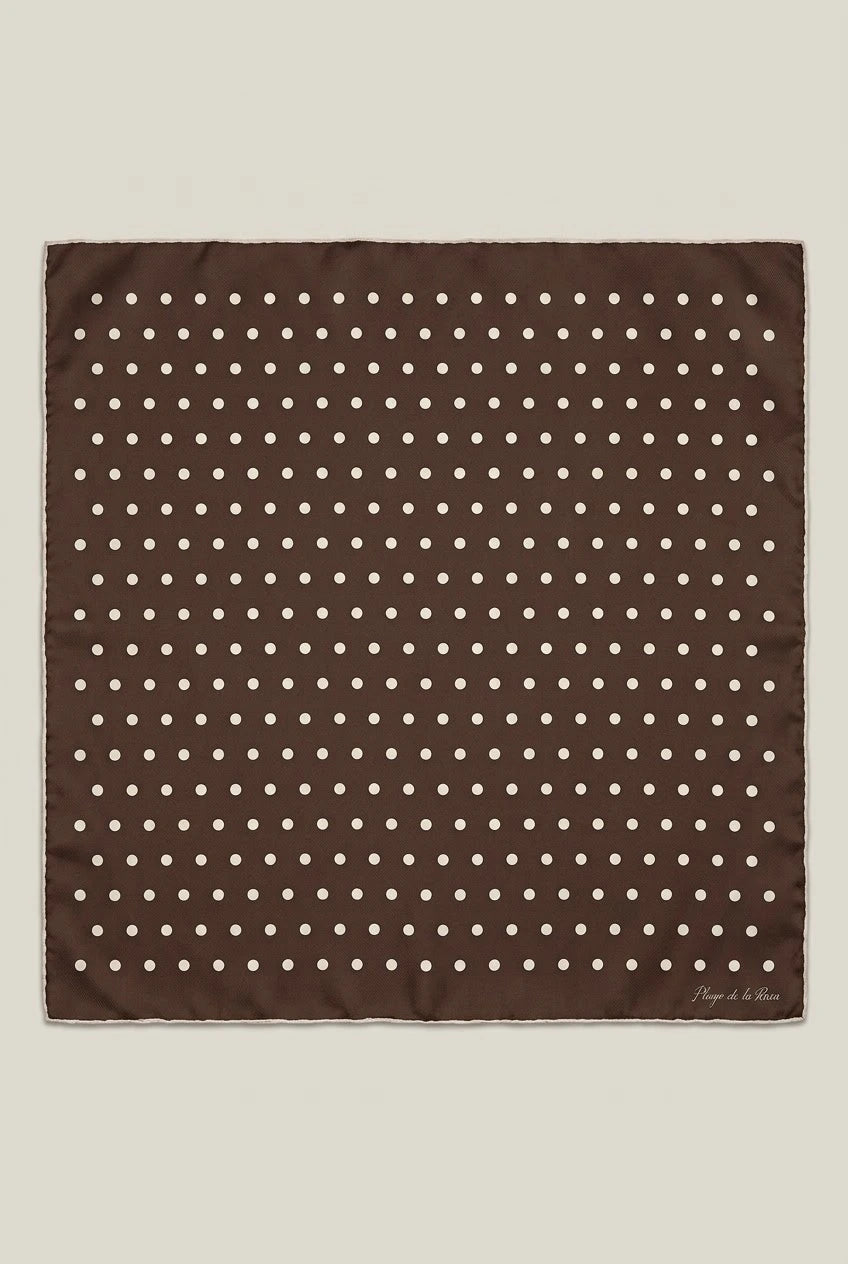 Pañuelo de seda Solera chocolate de lunares 70x70 cm – Pliego de la Rosa