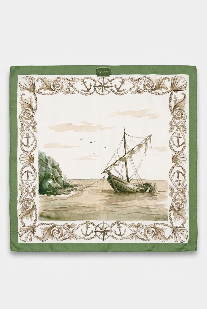 Archivo 1996 "Fondeo" –  Pañuelo de seda twill verde